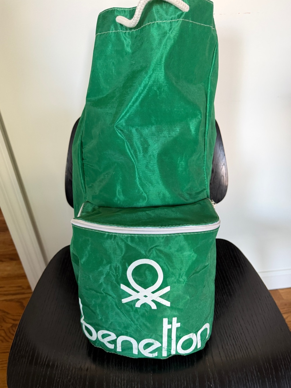 EUC UNITED COLORS OF BENETTON Green Logo Duffle Tote Bag Vintage 1990s 80s - Picture 2 of 5